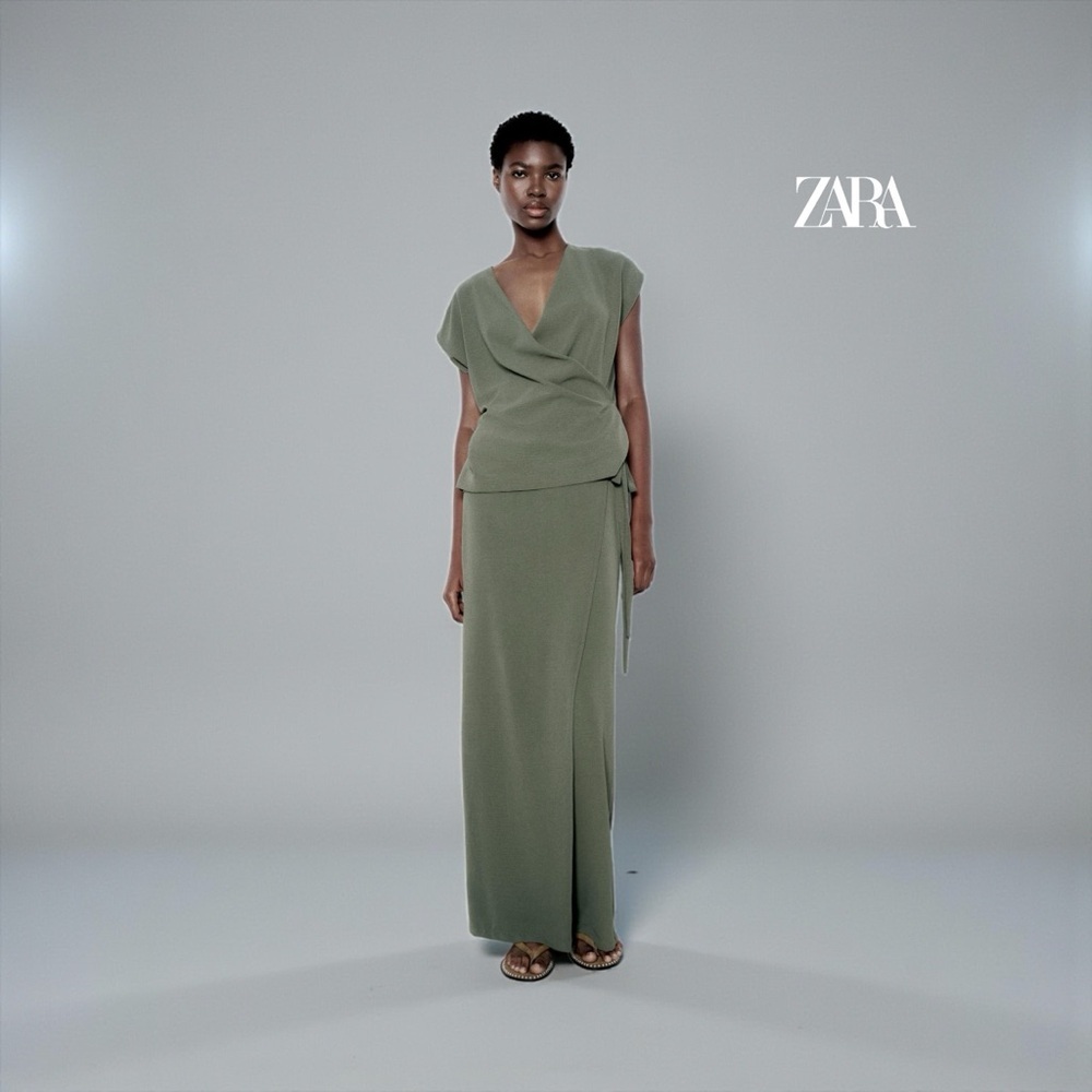 Zara, Sage Green Wrap Blouse, XL